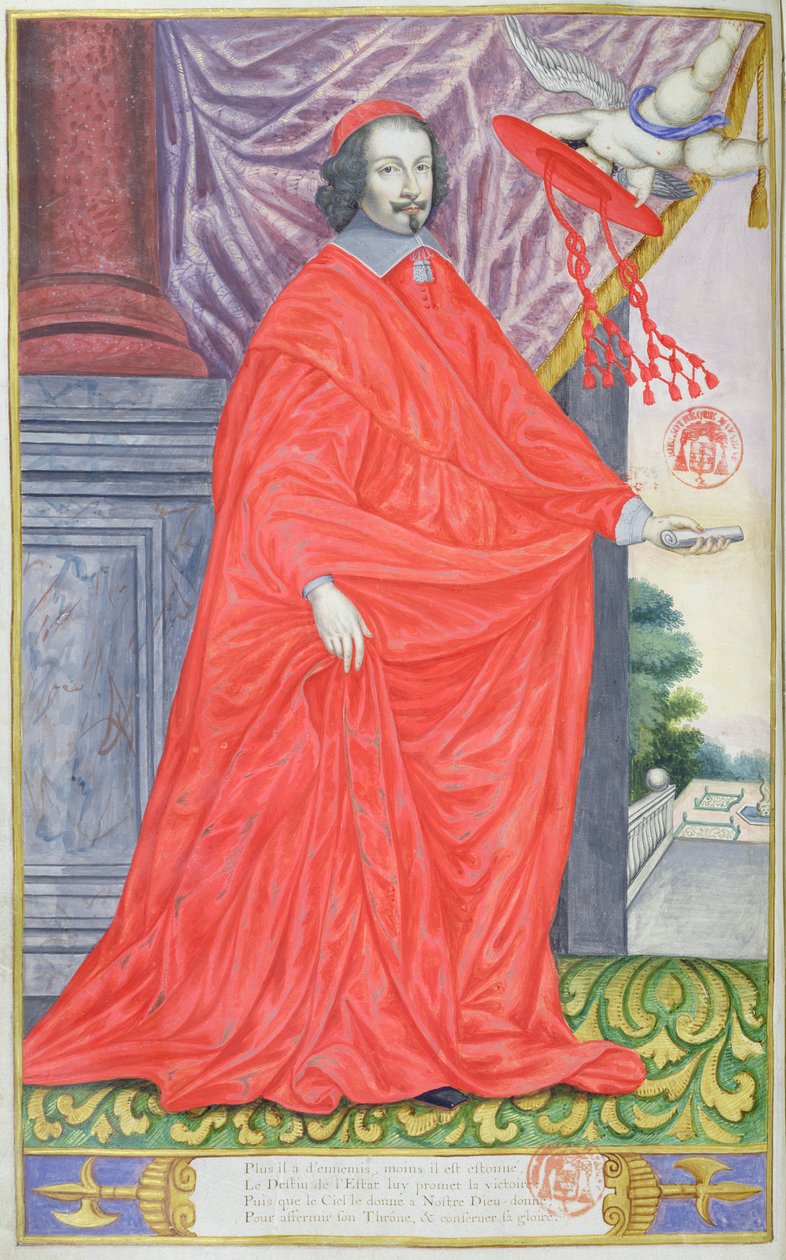 Cardeal Mazarin, ilustração de Os Panegíricos dos Ilustres Homens do Nosso Século, de Puget de la Serre, 1655 de French School