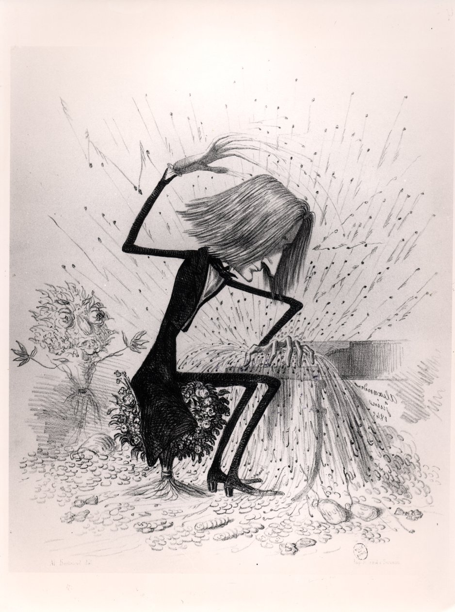 Caricatura representando Franz Liszt (1811-1886) tocando piano, 1845 de French School