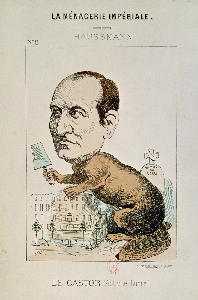 Caricatura do Barão Georges Eugene Haussmann (1809-91) como Castor, de &39;La Menagerie Imperiale&39;, c.1870-71 de French School