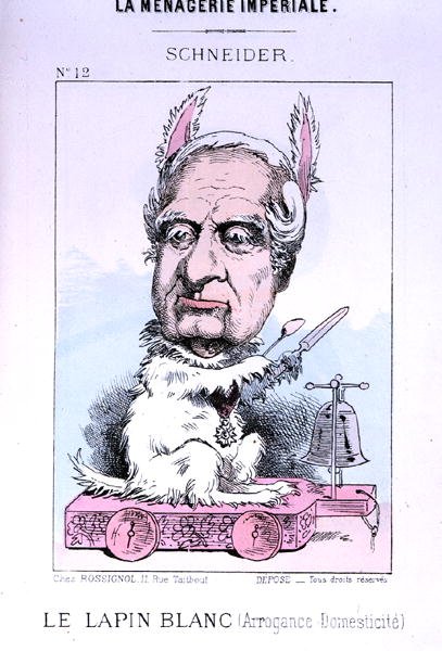 Caricatura de Eugene Schneider (1805-75) antes de 1870 (cor litho) de French School