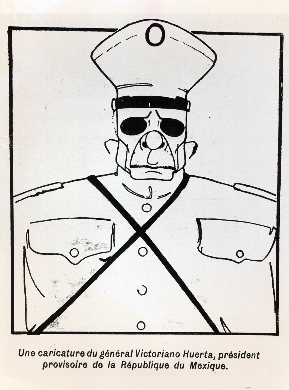 Caricatura do General Victoriano Huerta (1854-1916) Presidente em Exercício da República do México, ilustração do Le Monde Illustre, publicada em 1º de março de 1913 de French School