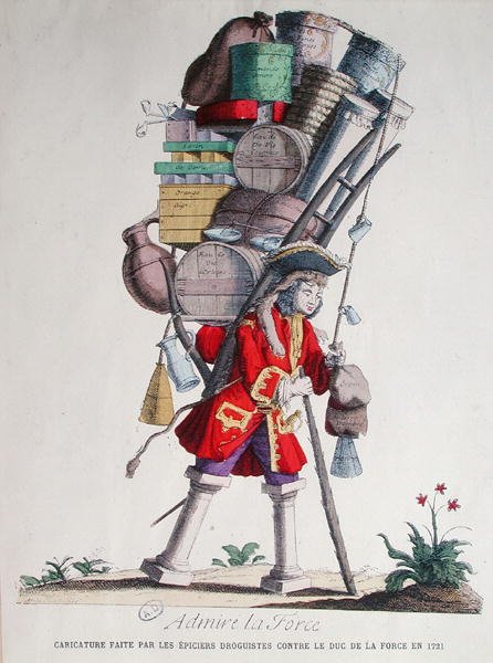 Caricatura de Henri Jacques Nompar de Caumont (1675-1726), 5º Duc de la Force, feita pelos 
