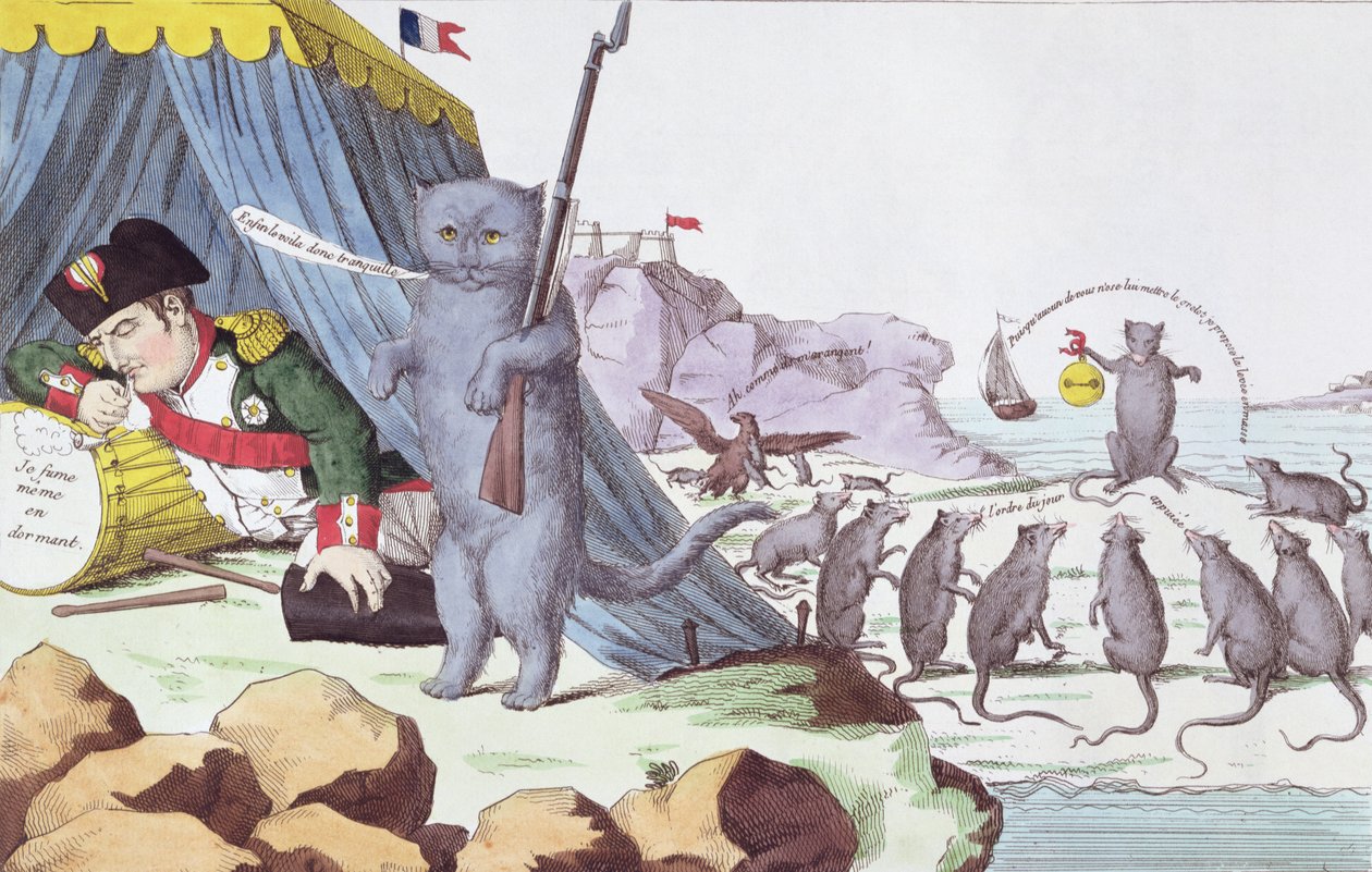 Caricatura de Napoleão Bonaparte (1769-1821) em Elba, c.1814-15 de French School