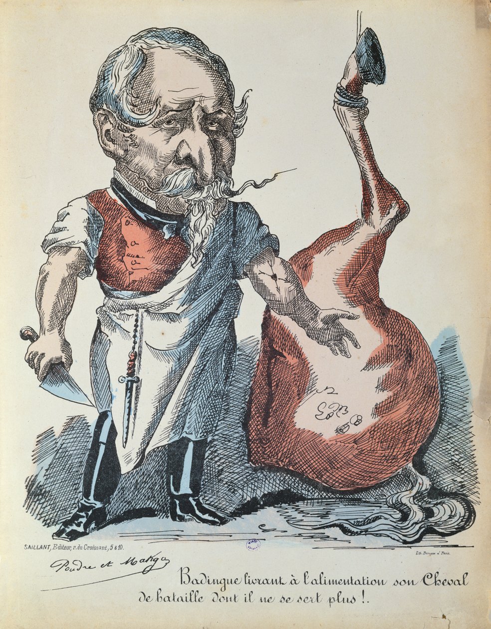 Caricatura de Napoleão III (1808-1873) como açougueiro de cavalo durante o Cerco de Paris, 1870 de French School