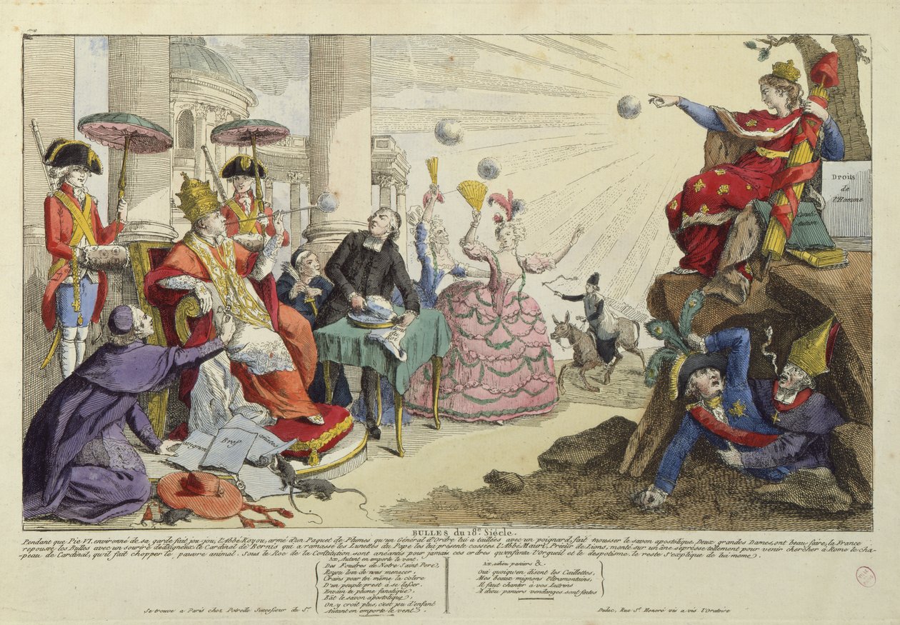 Caricatura das Bulas Papais do século 18 (gravura colorida) (ver também 127599) de French School