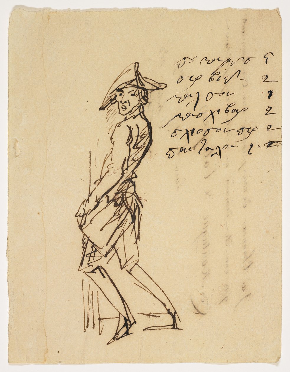 Caricatura de um jovem soldado, 1809 (caneta e tinta marrom sobre papel) de French School