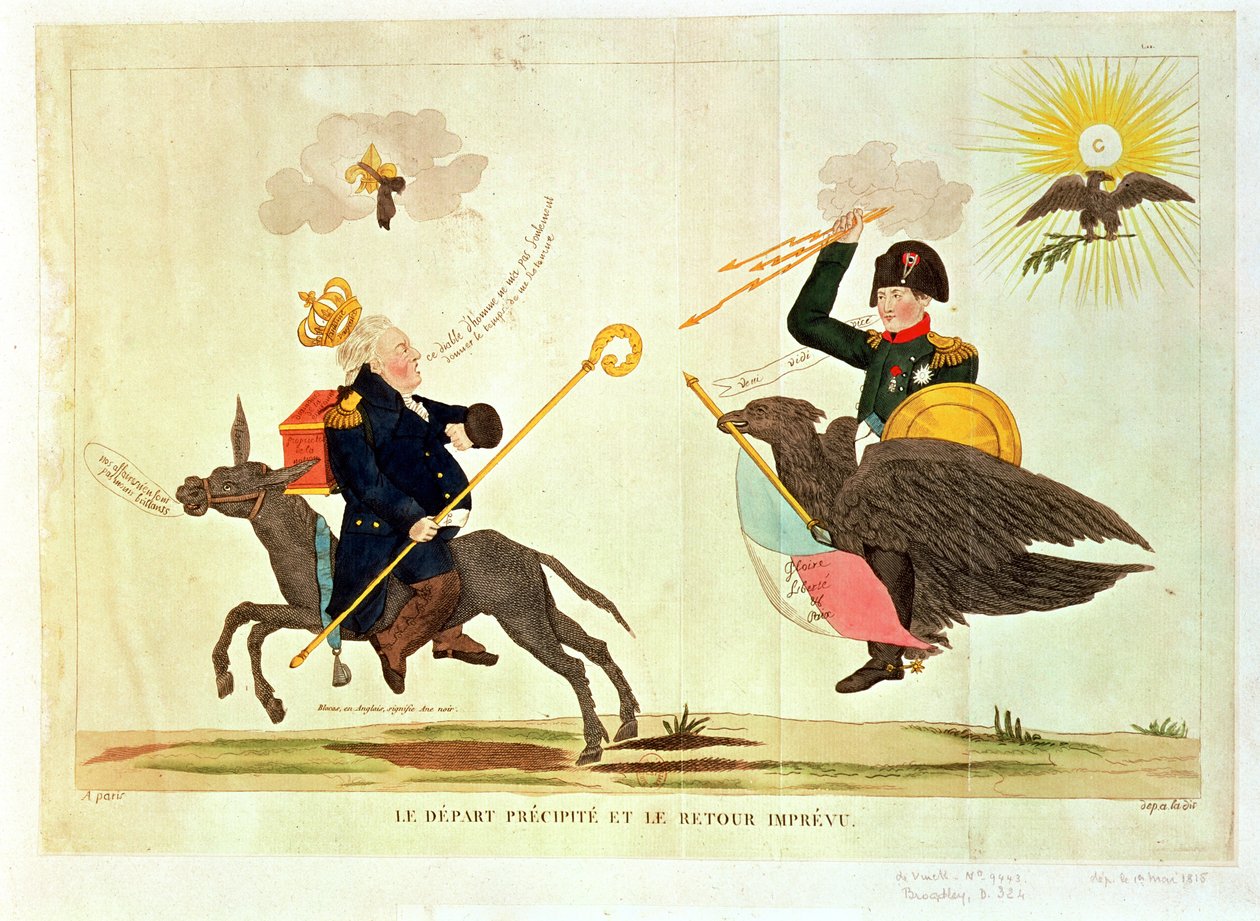 Caricatura dos &39;Cem Dias&39;, A Partida Apressada e o Retorno Inesperado, 1815 de French School
