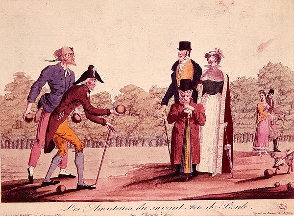 Caricatura do jogo de taças (Le Jeu de Boules), início do século XIX (cor litho) de French School