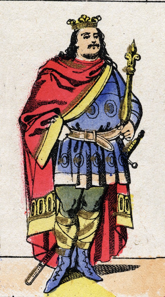 Dinastia Carolíngia: Retrato de Carlos III Le Gros (839-888) Rei dos Francos de 881 a 887. Imagem epinal do final do século XIX. Coleção particular. de French School