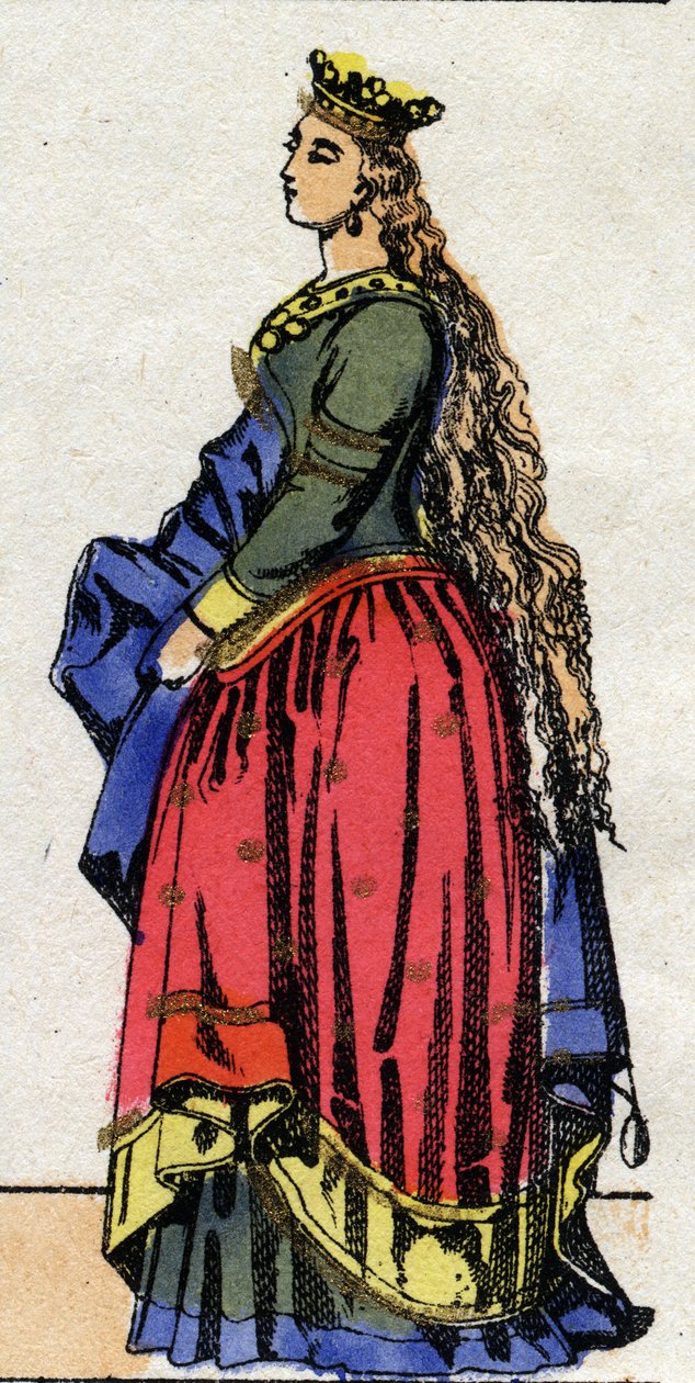 Dinastia Carolíngia: Retrato de Judite de Baviere (805-843) Rainha dos Francos esposa de Louis I chamado o Pio ou "o Debonnaire" (778-840). Imagem epinal do final do século XIX. Coleção particular. de French School