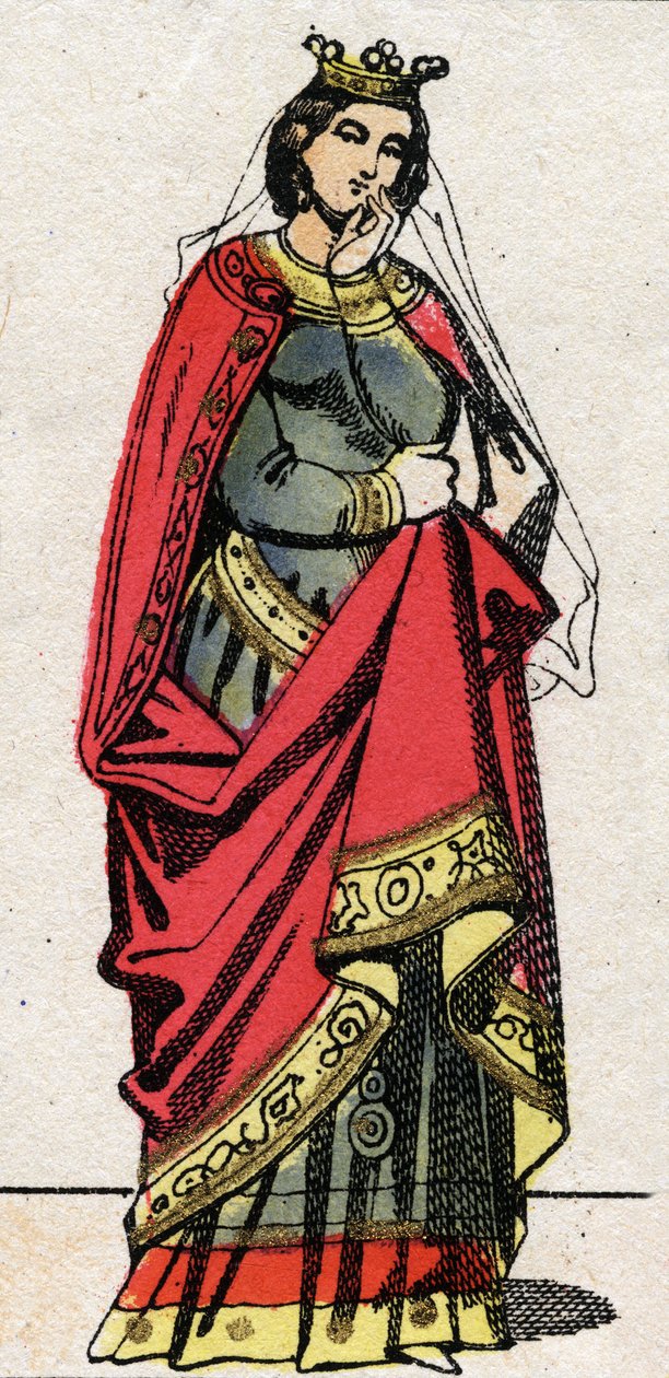 Dinastia Carolíngia: Retrato de Adelaide do Friuli (ou Aelis, cerca de 850-901) Rainha dos Francos, esposa de Luís II, o Begue (846-879). Imagem epinal do final do século XIX. Coleção particular. de French School