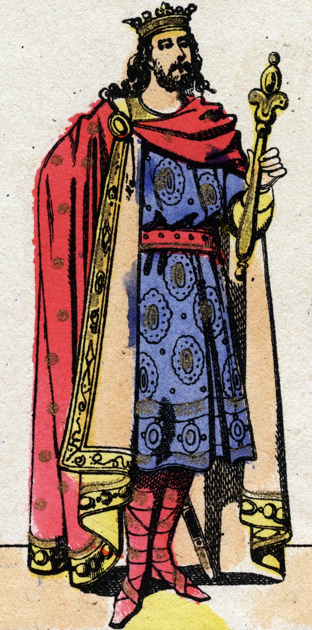 Dinastia Carolíngia: Retrato de Carlos III disse o rei simples (879-929) dos Francos de 898 a 922. Imagem epinal do final do século XIX. Coleção particular. de French School