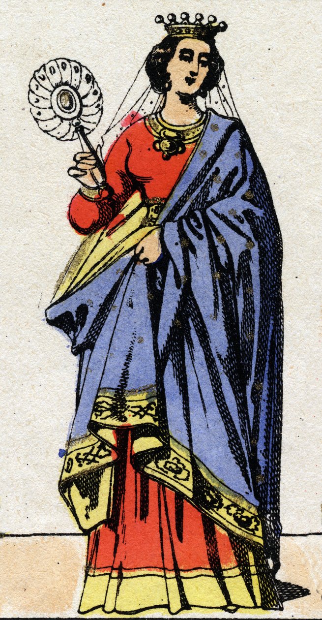 Dinastia Carolíngia: Retrato de Edwige de Wessex (Edgiva, Otgiva, Ogive, cerca de 903-951) Rainha dos Francos esposa de Carlos III chamada a Simples (879-929). Imagem epinal do final do século XIX. Coleção particular. de French School