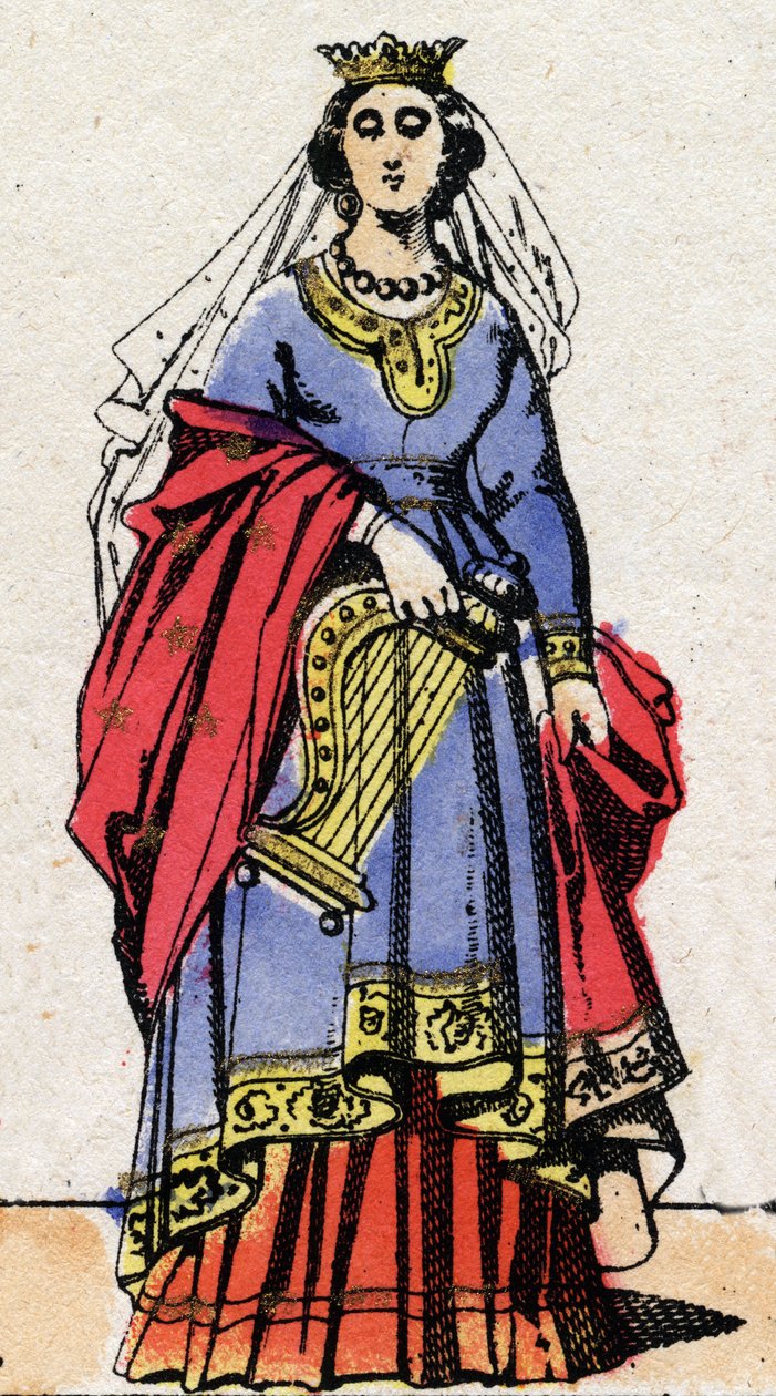 Dinastia Carolíngia: Retrato de Emma da França (894-934) esposa de Raoul da França (v. 890-936). Imagem epinal do final do século XIX. Coleção particular. de French School
