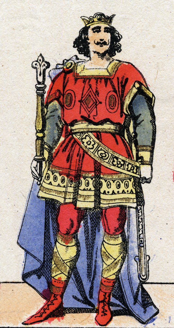 Dinastia Carolíngia: Retrato de Luís II, o Begue (846-879), Rei dos Francos de 877 a 879. Imagem epinal do final do século XIX. Coleção particular. de French School