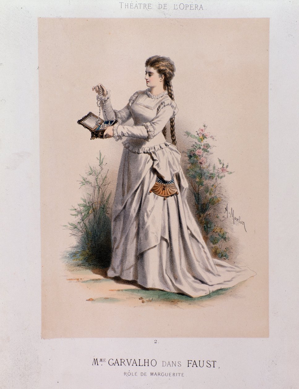Carolyne Carvalho (1827-1895) soprano francês performando Margherita em Fausto por Charles Gounod (1818-1893) de French School