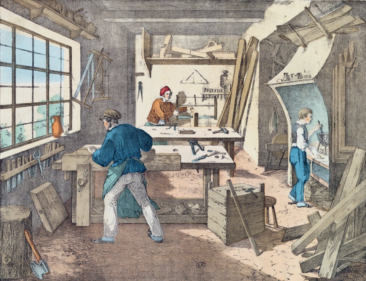 Oficina de carpinteiros, c.1860 de French School