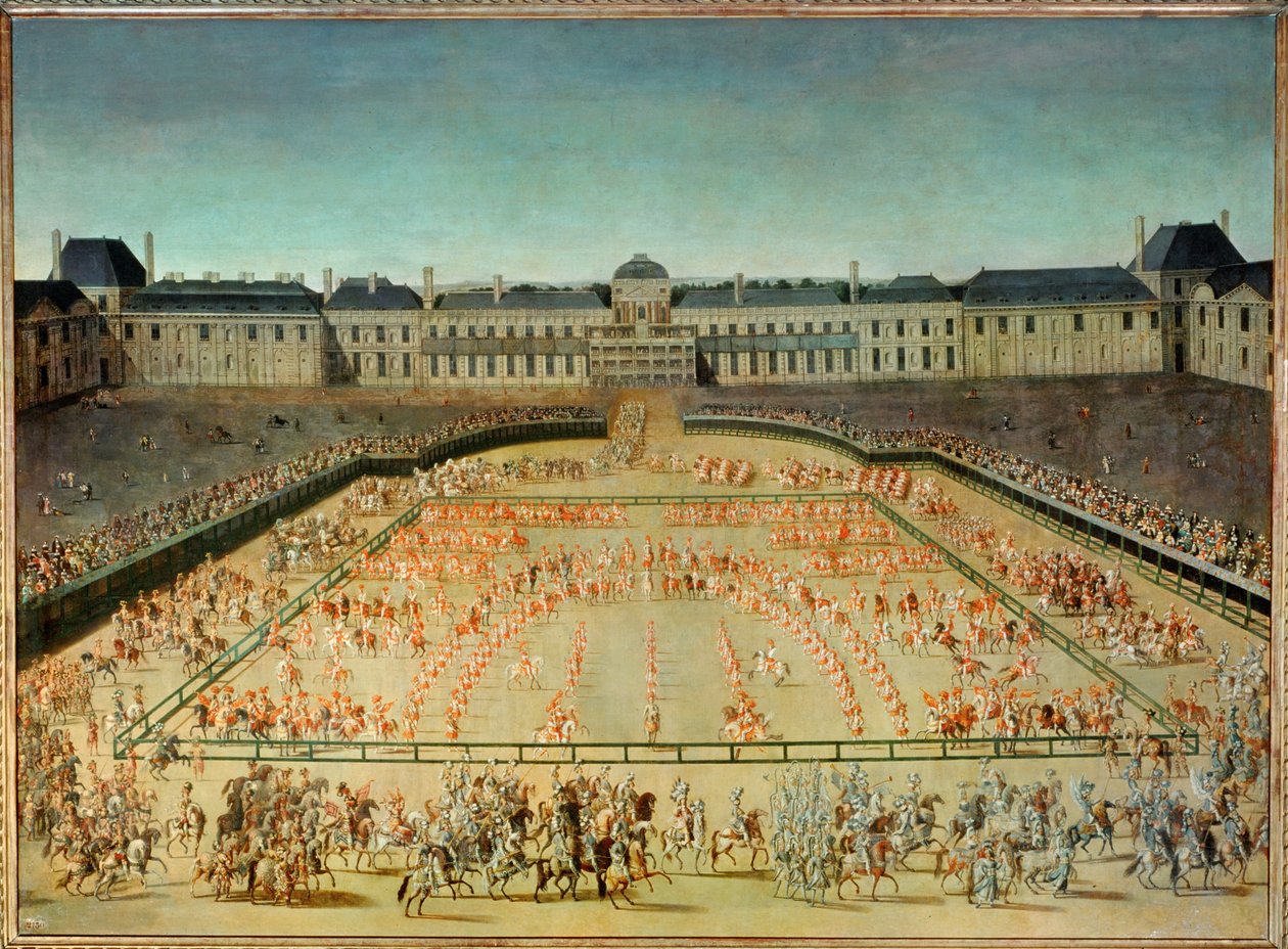 Carrossel oferecido a Luís XIV em frente ao Palácio das Tulherias ... de French School