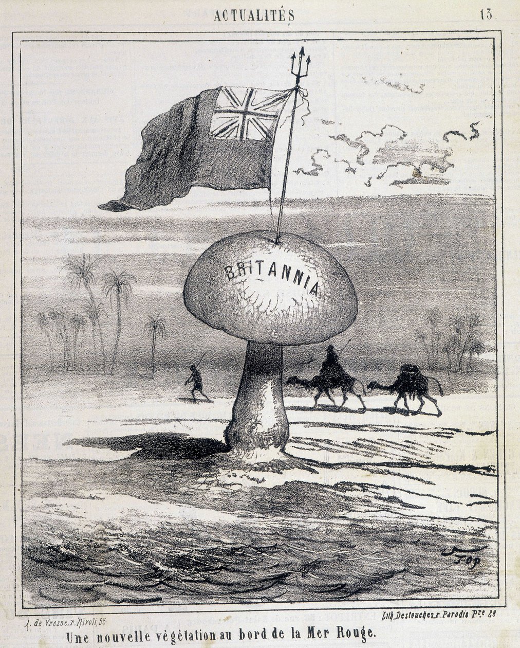 Desenho animado: Nova vegetação no Mar Vermelho (cogumelo britânico colonizando o Egito) - 01/02/1868 de French School