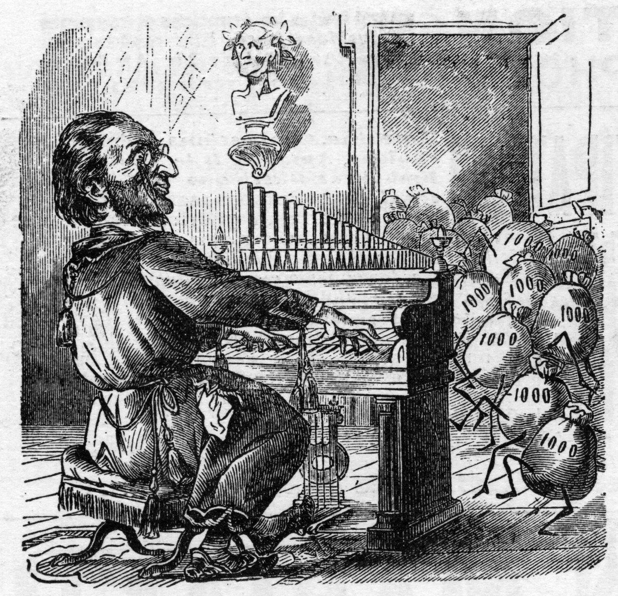 Desenho animado do compositor alemão Richard Wagner (1813-1883) de French School