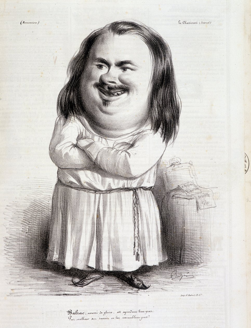 Desenho animado por Honore de Balzac (1799-1850) e monge - em "Charivari" de 12/10/1838 B.H.V.P. de French School