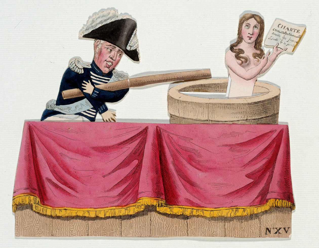 Desenho animado representando o Rei Carlos X (1757-1836) sob a forma de guinéus negando a carta constitucional na época em que o rei aboliu a liberdade de imprensa em julho de 1830 (portarias Saint Cloud). Gravado por volta de 1830. Paris, Musee Carnavalet de French School