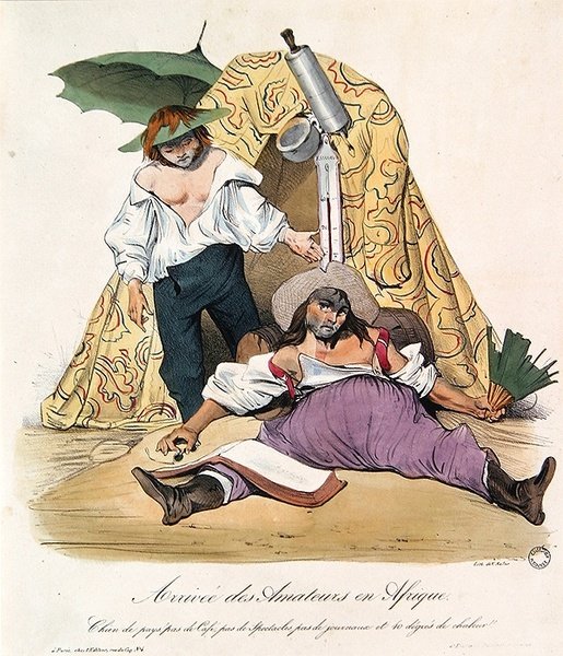 Desenhos animados de artistas franceses na Argélia, c.1830 (cor litho) de French School