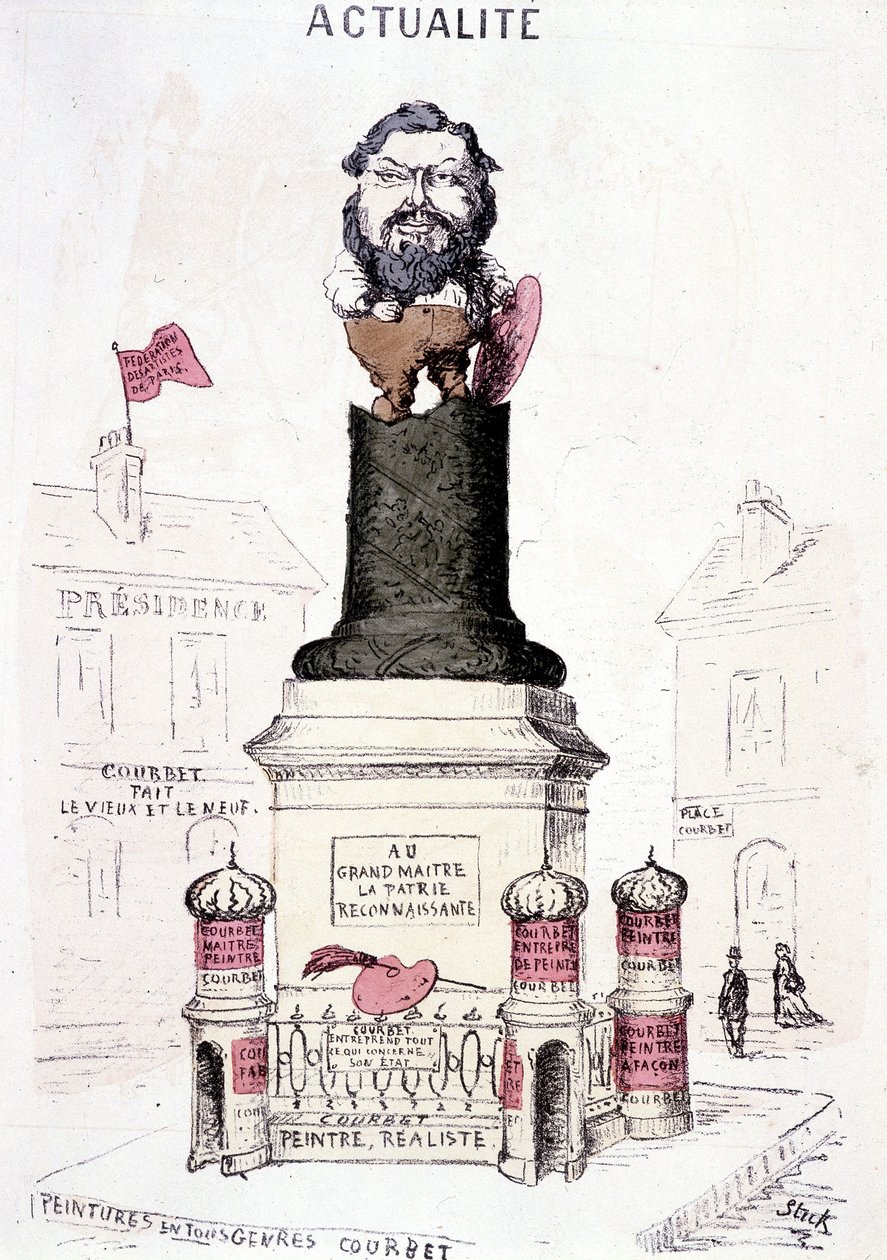 Desenho animado de Courbet em estátua sobre a base truncada da coluna Vendôme. de French School