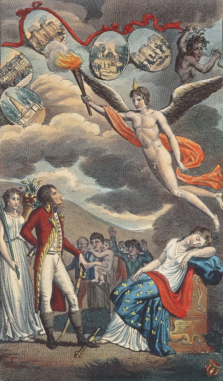 Cartoon of the Coup detat do 18 Brumário, 9 de novembro de 1799 de French School