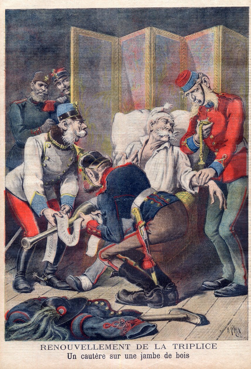 Caricatura da Tríplice Aliança da Alemanha, Áustria e Itália, de &39;Le petit Journal&39;, junho de 1896 de French School