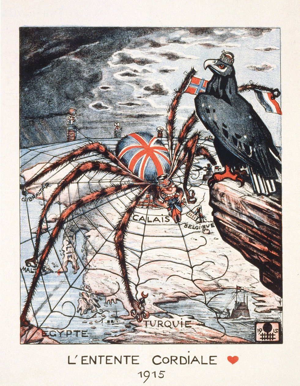 Cartoon sobre a Entente cordiale em 1915 - cartaz da cidade de Paris. de French School