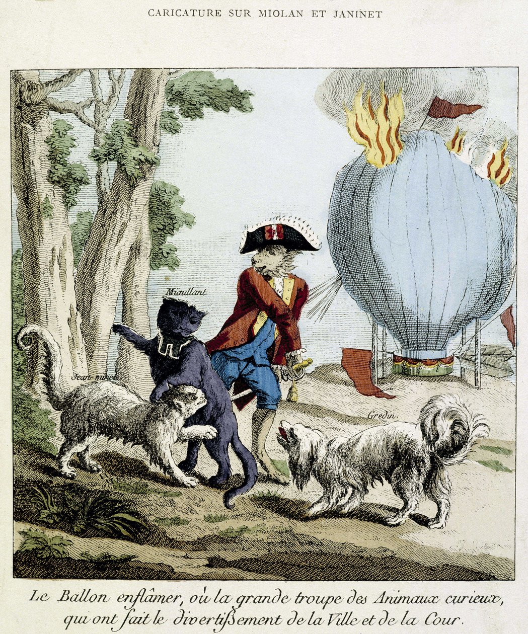 Desenho animado no incêndio do balão de Miolan e Janinet, 11 de julho de French School