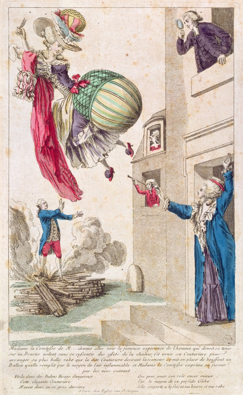 Desenhos animados ridicularizando moda e balonismo, c.1783-4 de French School
