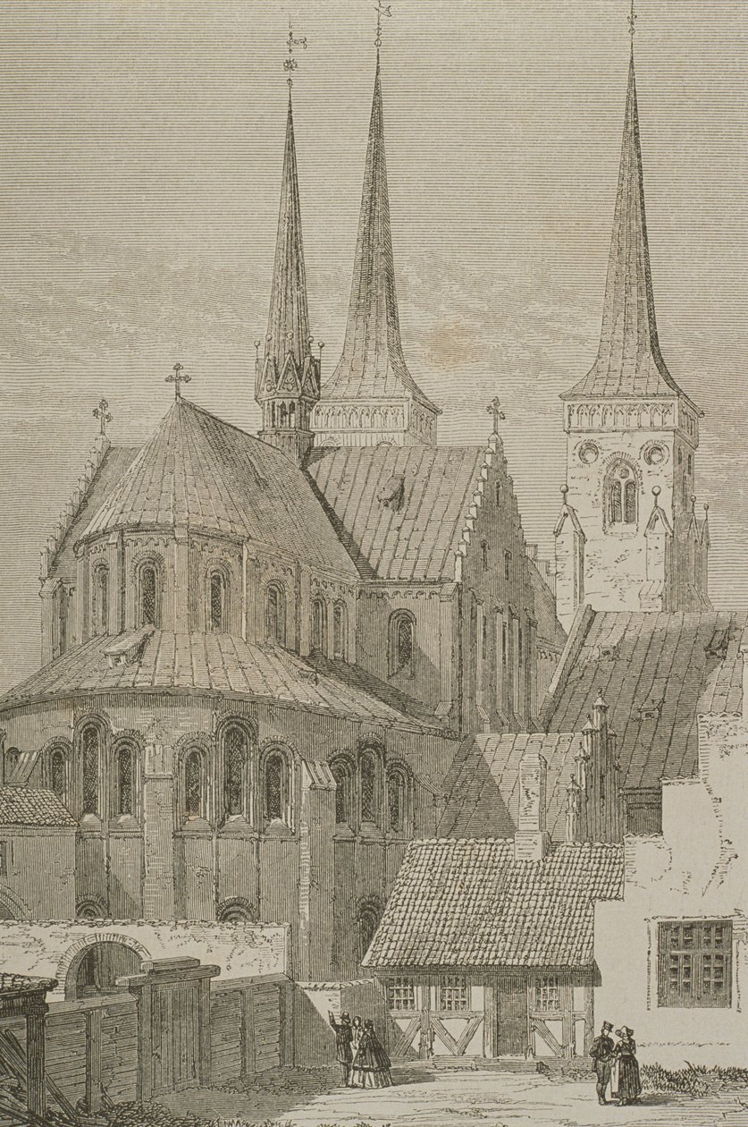 Catedral na década de 1850, Roskilde, Dinamarca, do Le Tour du Monde, publicado em Paris, na década de 1860 de French School
