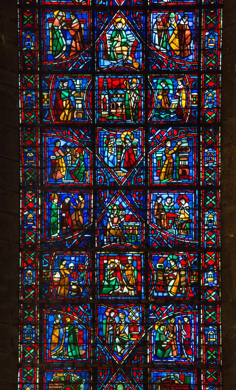 Catedral de Chartres, vitral: vida de santo Fulbert, eveque de chartres no detalhe do século XI de French School