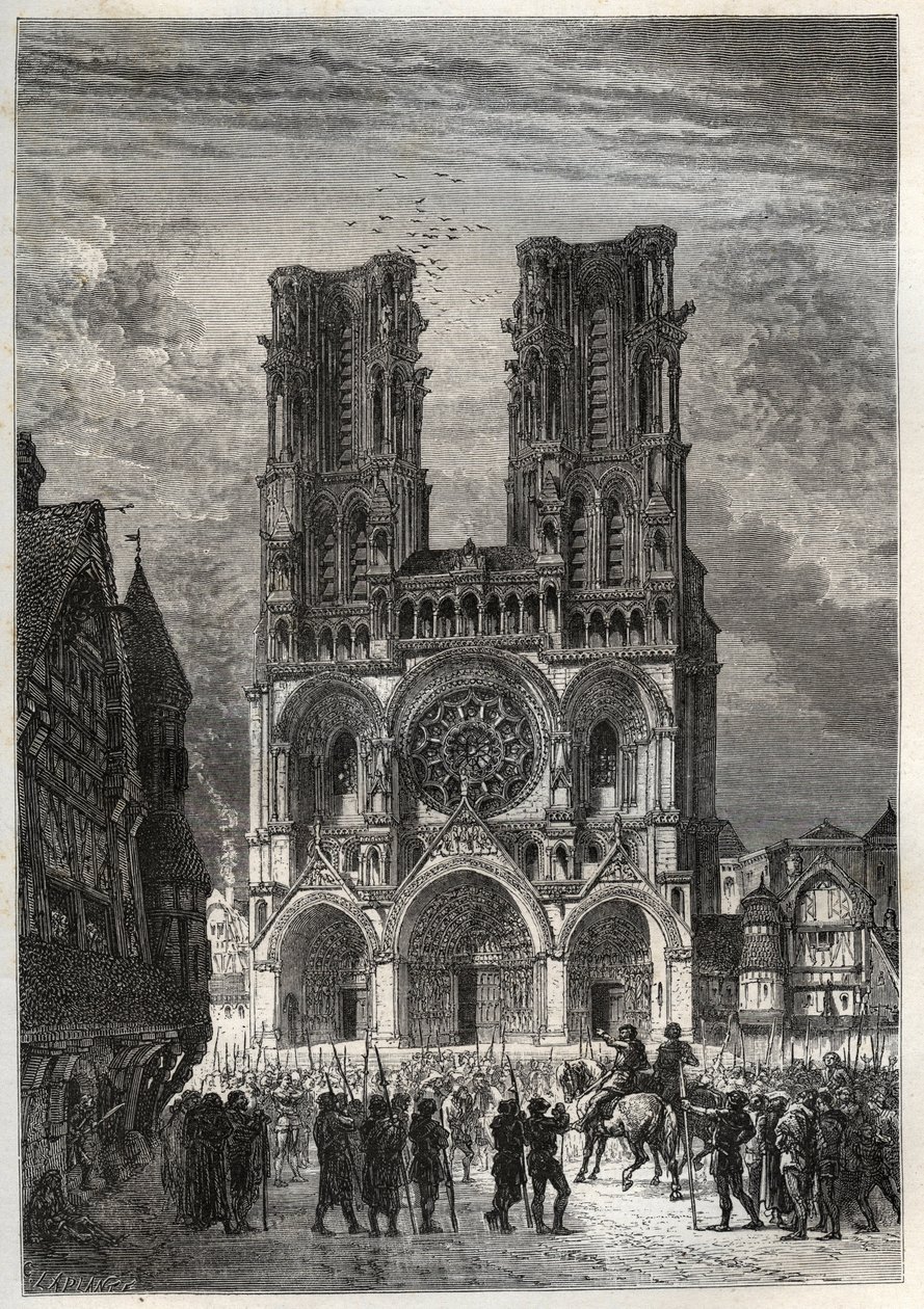 Cathedrale Notre-Dame (Notre Dame) de Laon (1150-1180), Aisne - Catedral de Laon - gravura de "L