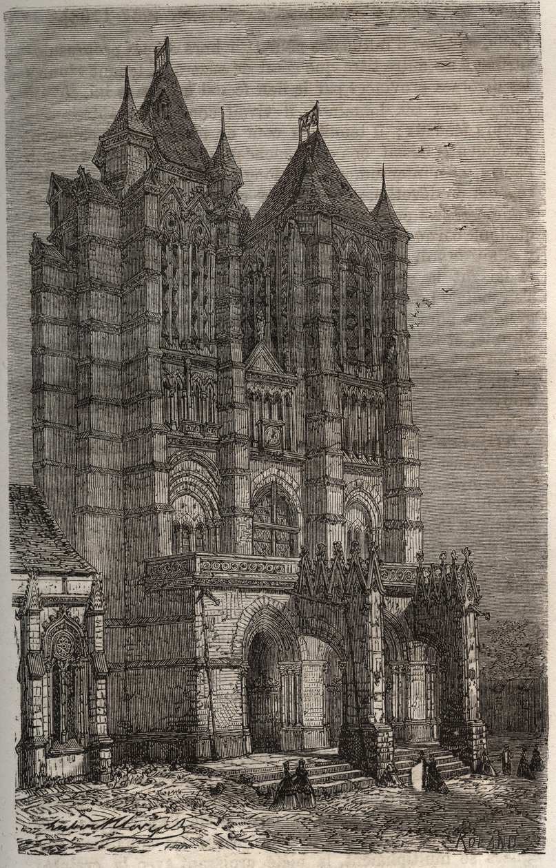 Cathedrale Notre-Dame de Noyon in the Oise, Picardy - gravura em "Histoire de France" de Victor Duruy (1811-1894) - 1882 de French School