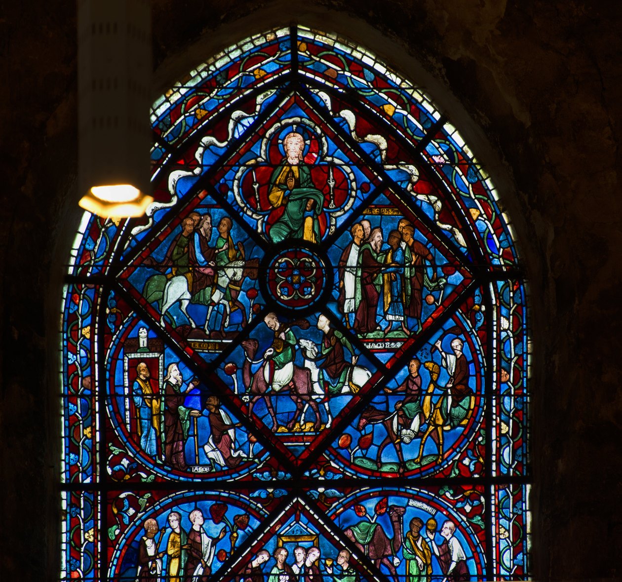 Cathedrale de chartres, vidro manchado: a vida de joseph, alto detalhe de French School