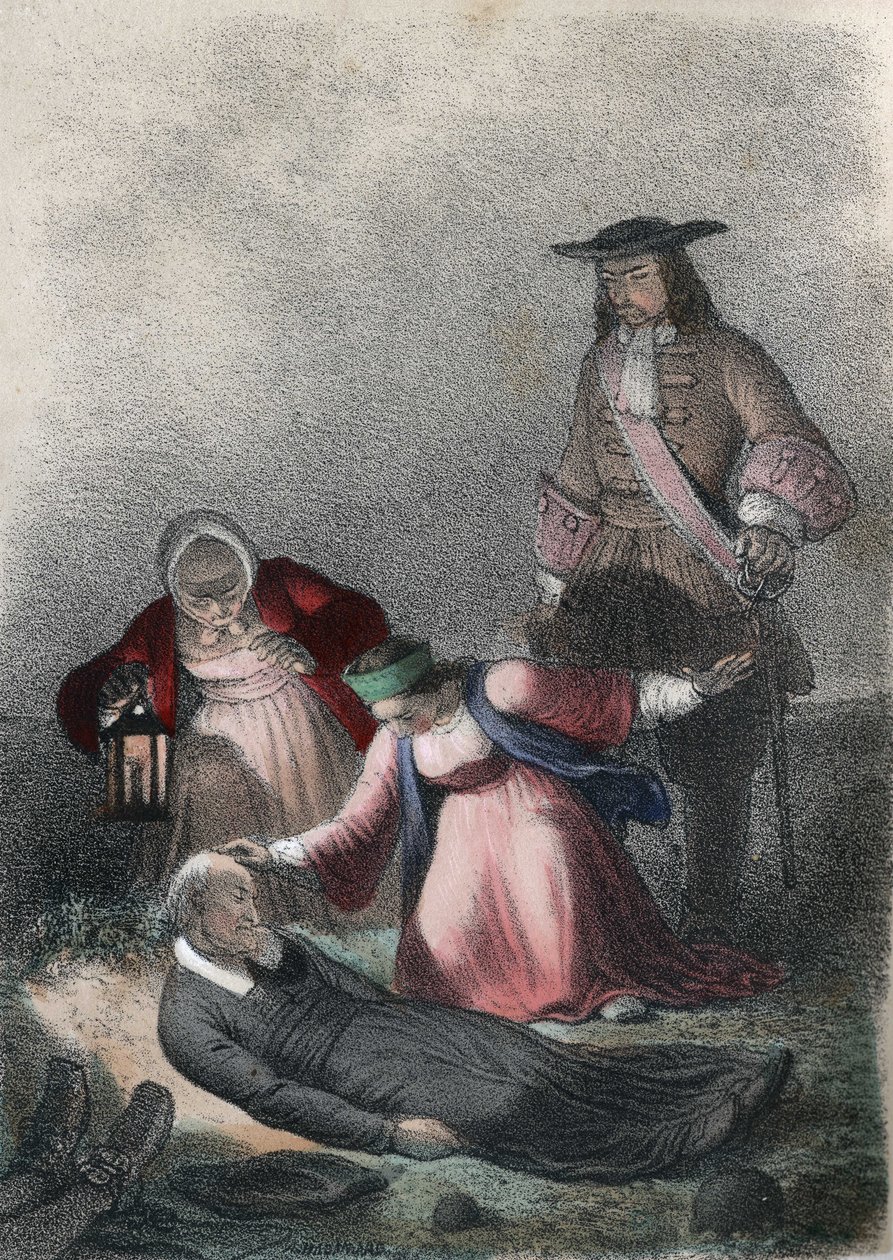 Catherine I da Rússia (Marta Elena Skavronska, depois Marfa Samuilovna Skavronskaya) - Catherine I (1684 - 1727), uma criança, encontra a Pastora Skovronski, a pastora que a criou, morrendo entre os mortos de Mariembourg, uma cidade invadida pelos russos - de French School