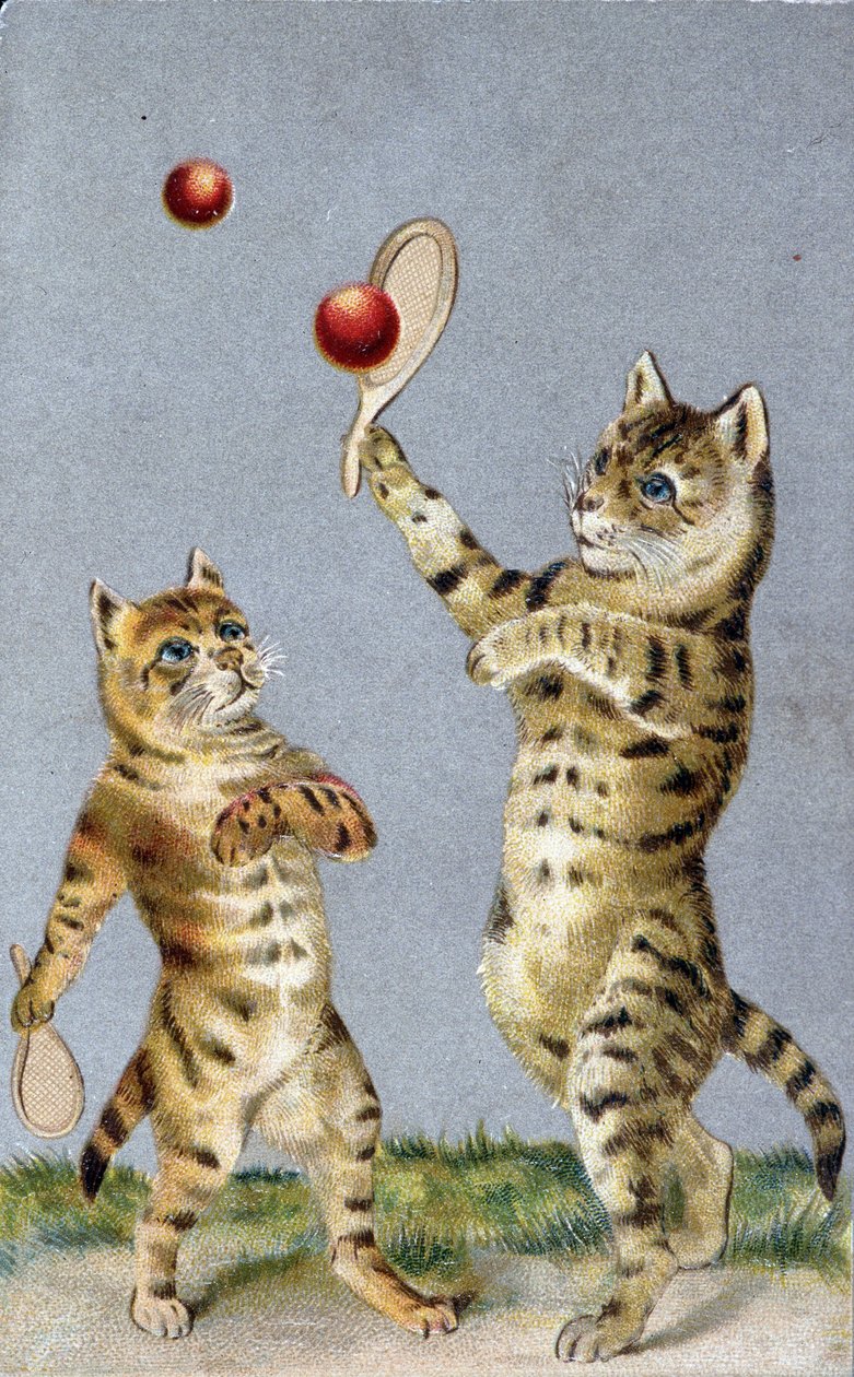 Gatos jogando tênis - cartão postal do início do século 20. de French School