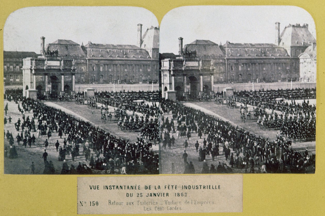 Celebração da Indústria nas Tulherias, Place du Carrousel, Paris, vista estereoscópica, 25 de janeiro de 1863 de French School