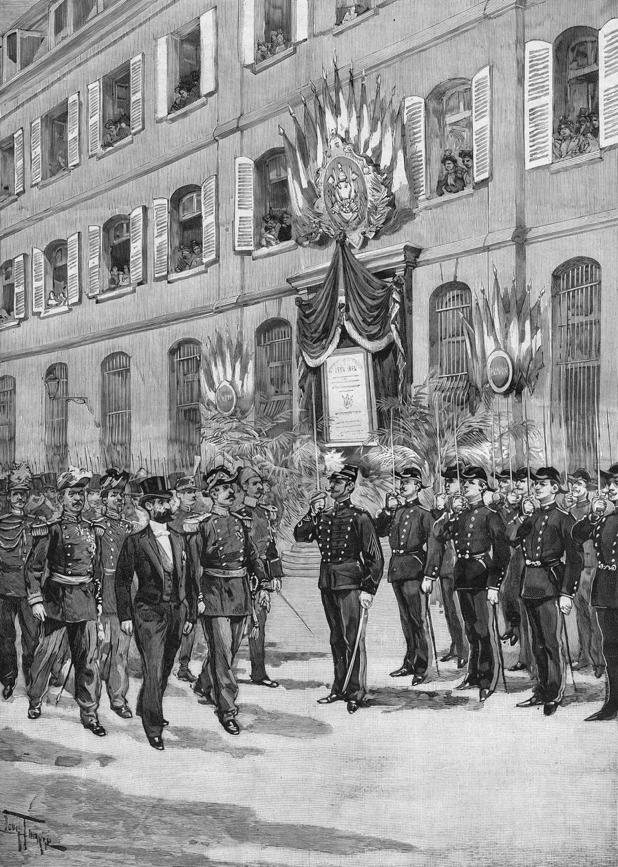 Centenário da Ecole Polytechnique: Sadi Carnot (1837-1894), presidente francês que revê os estudantes, Paris 1894. de French School