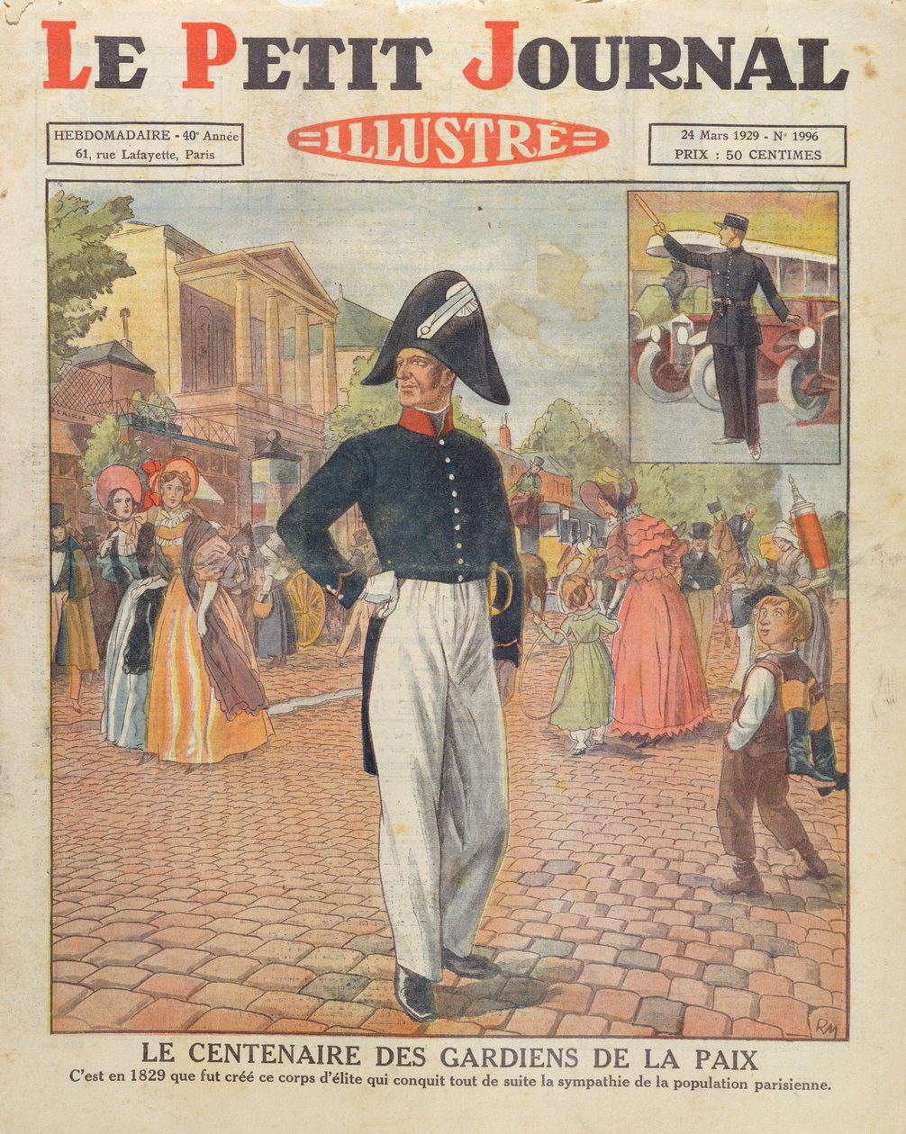 Centenário dos Guardiões da Paz, capa ilustração do Le Petit Journal, 24 de março de 1929 de French School