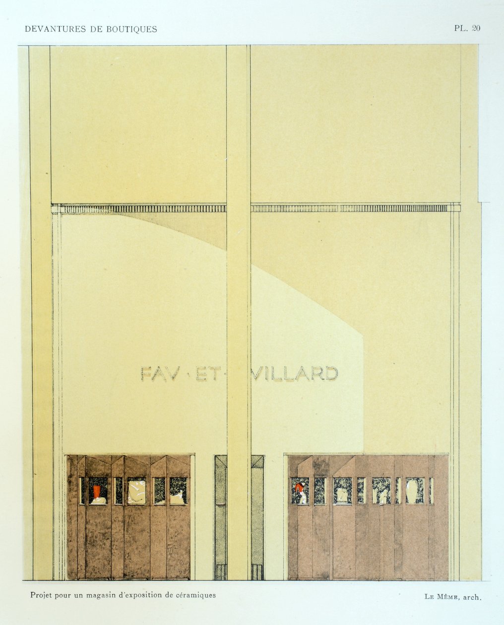Showroom de cerâmica, placa 20, ilustração de Devantures de Boutiques por Louis-Pierre Sezille, Paris, 1927 de French School