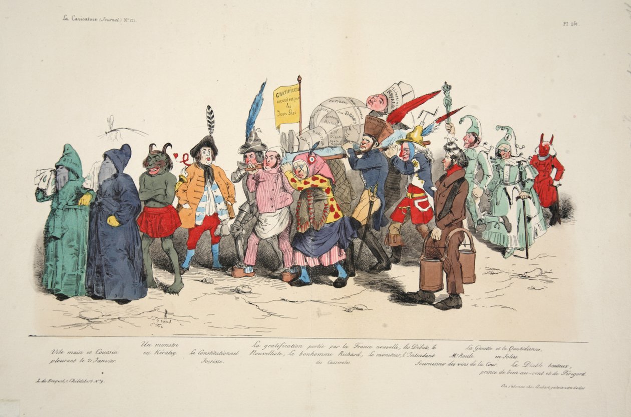 Cerimónia dos Cendres Politique, de La Caricature, pub. 1833 (litografia colorida à mão) de French School