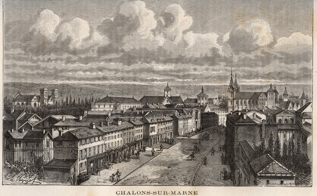 Champagne-Ardenne (Champanhe Ardenne), Marne (51), Chalons sur Marne (Chalons-sur-Marne) (actual Chalons en Champagne, Chalons-en-Champagne) - gravação em "France illustree: geography, history, statistical administration" de V.A. Malt-Brown. 1884 de French School