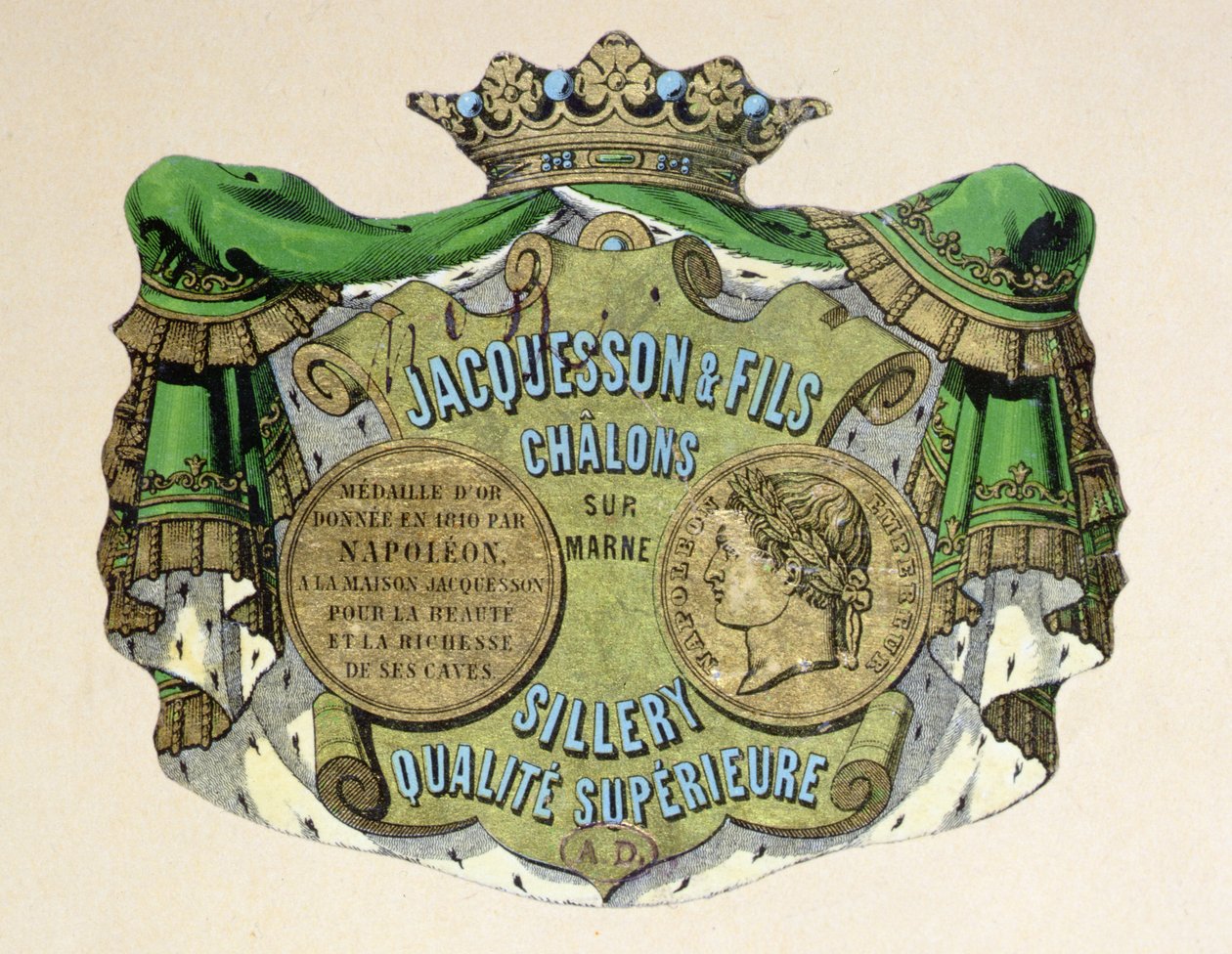 Rótulo de champanhe para Jacquesson & Fils, Champagne Sillery Marque, meados do século XIX (cor litho) de French School
