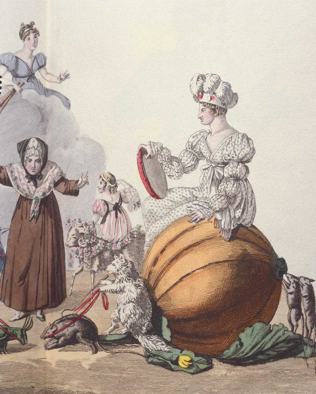 Personagens de uma farsa The Six Slippers ou Rendez-vous de Cinderellas, c.1810 de French School