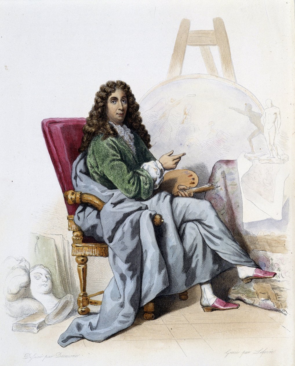 Charles Lebrun (Le Brun) (1619-1690) Pintor e decorador francês - em "Le Plutarque francais", de Mennechet, Paris de French School