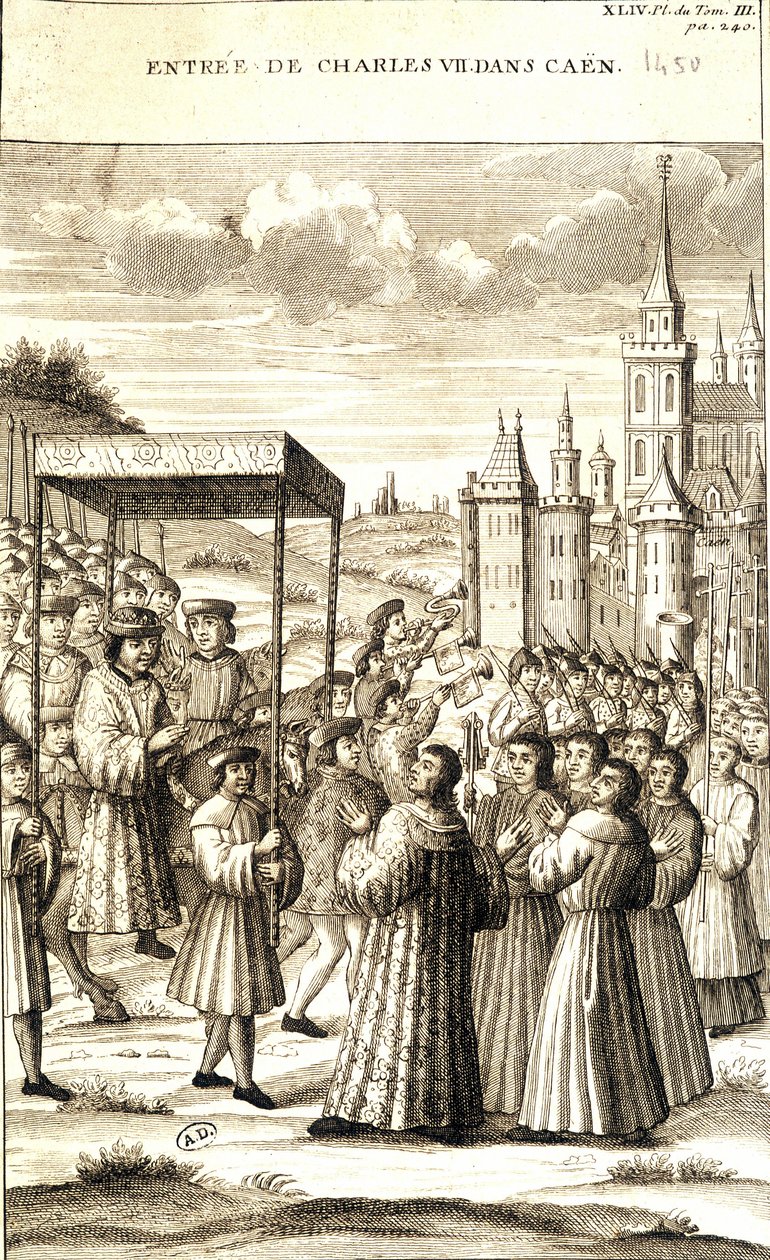 Carlos VII entrou em Caen em 1450. de French School